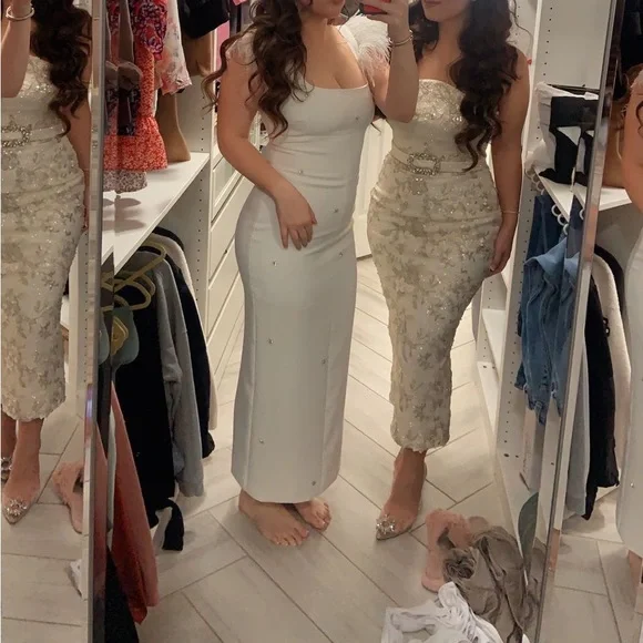 Vlora & Kaltrina ivory beaded midi dress - Picture 3 of 5